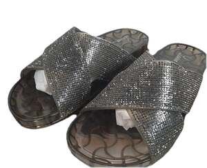 Lauren Lorraine Jelly Sandals Black Crystal Clear Rhinestone Beach Cool NIB